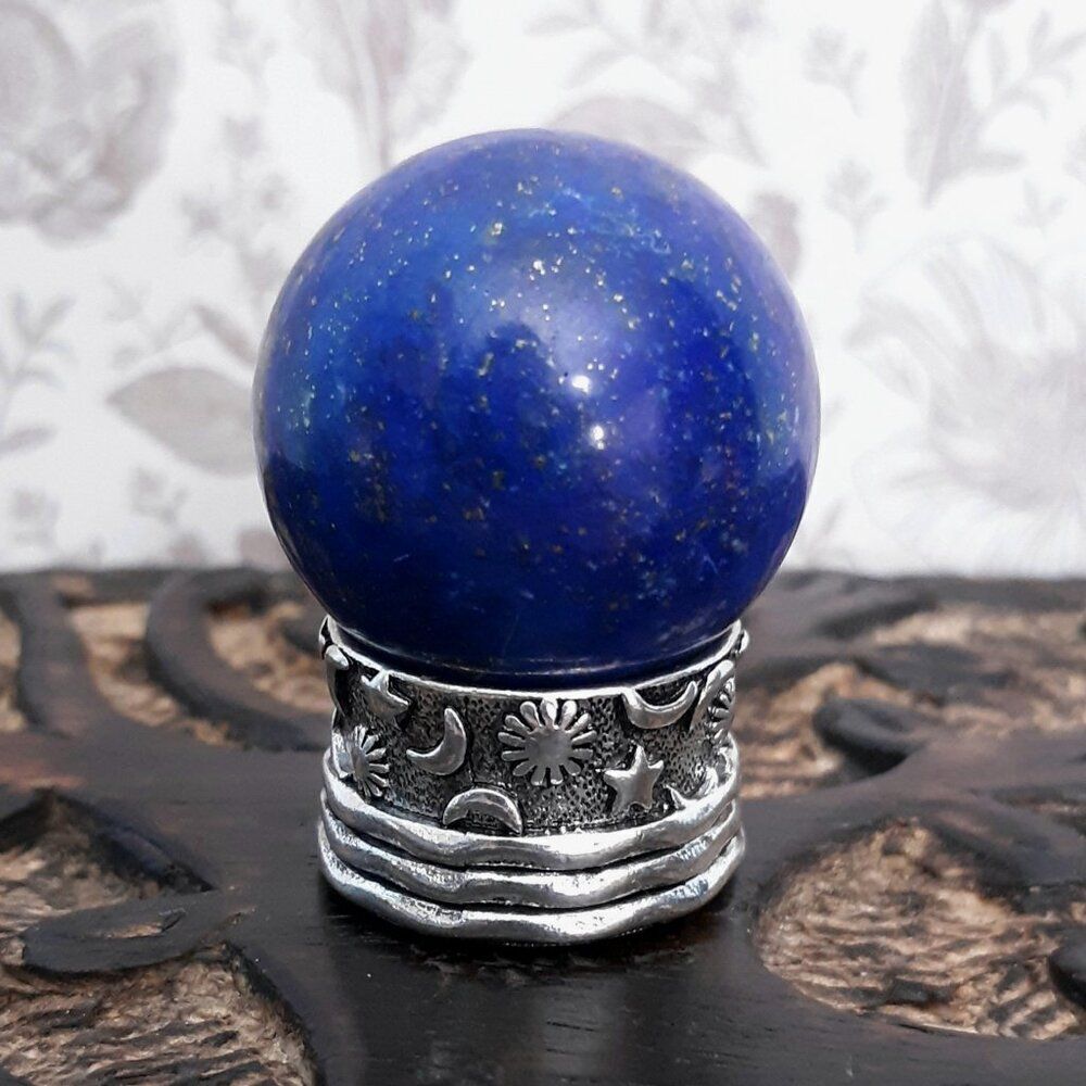 Rare High Grade Royal Blue Lapis Crystal Ball Stone Sphere & Macrame Necklace
